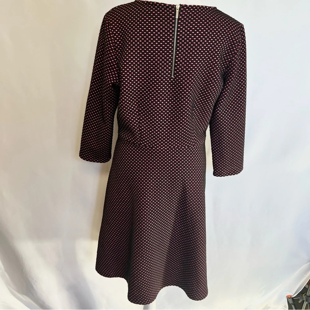 NY Collection A Line Polka Dot Dress Black Pink 3/4 Sleeve Back Zip Size Medium - Picture 9 of 15